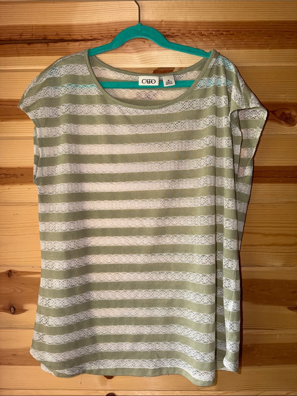 Cato Olive & White Striped Cap-Sleeve Tee
